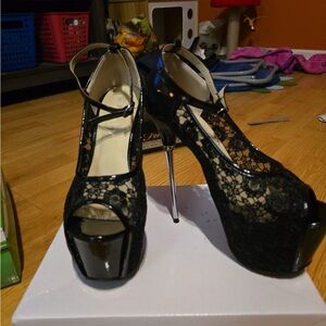 Elegant Black Lace Platform Heels